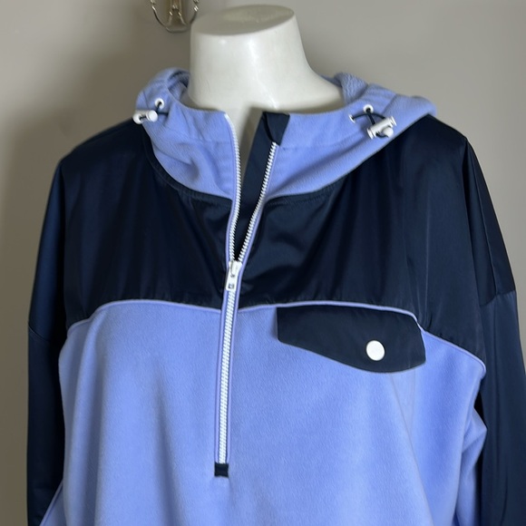 Athleta Zion Microfleece Half Zip Hooded Yoga Recycled Midweight Blue Sz L - Picture 5 of 14